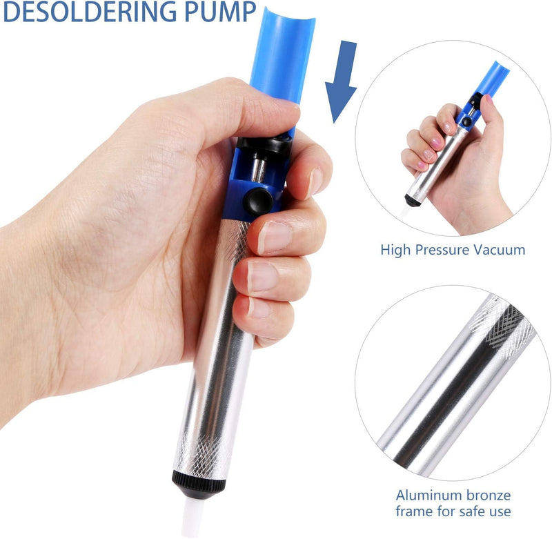 Desoldering Pump Set, Desoldering Pump and 2 Desoldering Wires, Desoldering Wick, 2 Pieces Desoldering Wick, Solder Suction Vacuum Pump Solder Removal Tool (2.5 mm x 1.5 m and 2.5 mm x 3 m)