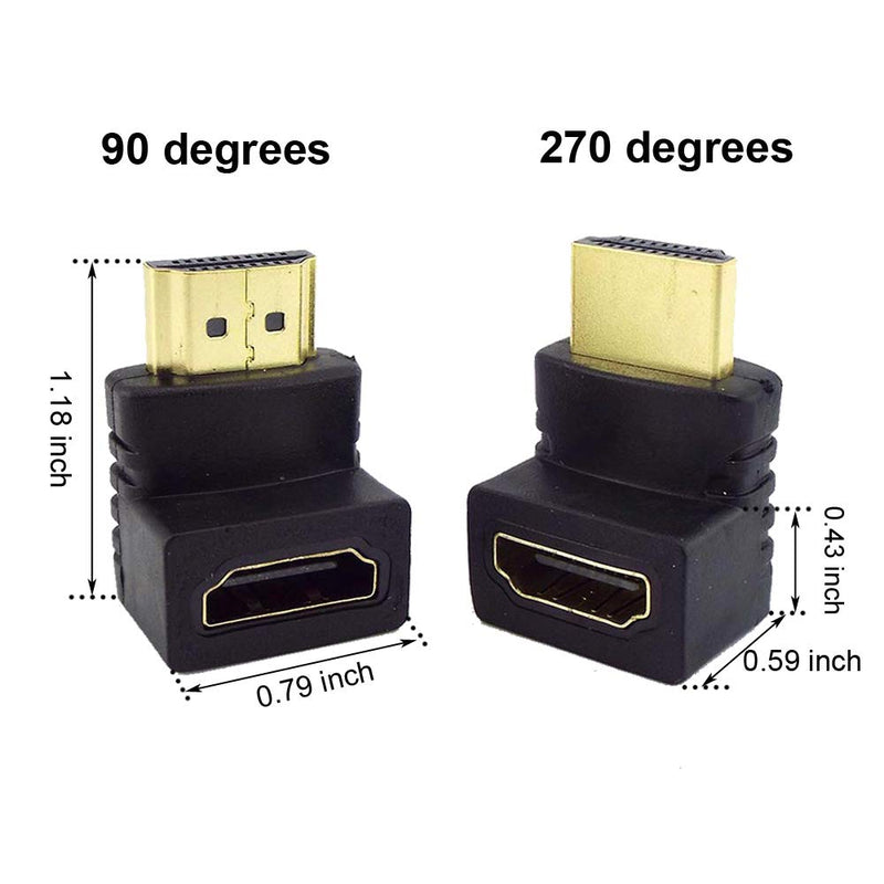 6Pack 3D and 4K HDMI Angled Adapter Combo 4 Pcs 90 and 270 Degree 2 Pcs Vertical Flat Left and Right 90 Degree Male to Female HDMI Adapter TV Connector