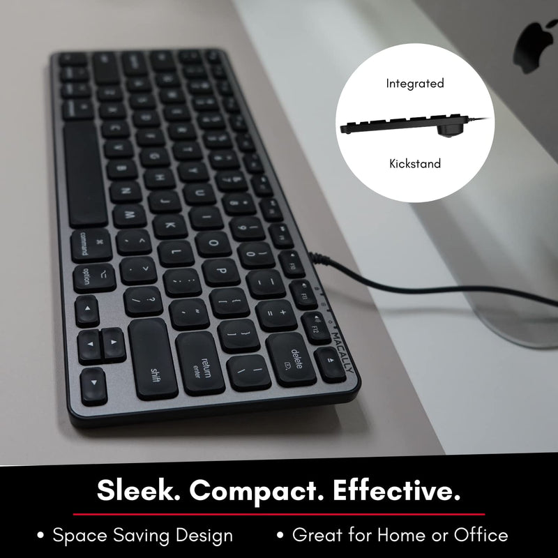 Macally Backlit Mac Keyboard Wired - The Perfect Size and Lighted - Slim and Compact Apple Keyboard with 3 Level Brightness LED Keys - Small Wired Keyboard for Mac, MacBook Pro/Air, iMac (Space Gray)