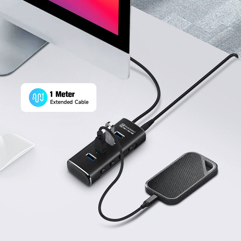 RSHTECH 4 Port Powered USB 3.0 Hub with 5V Adapter + ROSONWAY 4 Ports USB 3.1 Gen 2 Hub 10Gbps with 5V Power Adapter