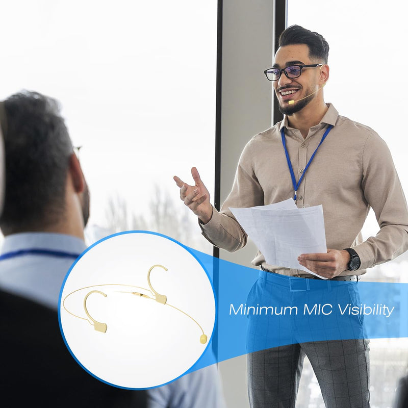 KIMAFUN Headset/Headworn Microphone Professional Earset Over Ear Hanging Condenser Mic Compatible with Sennheiser Wireless System Wireless System Bodypack Transmitter, Performance, Theater - Beige C2 C2 for Sennheiser Wireless System