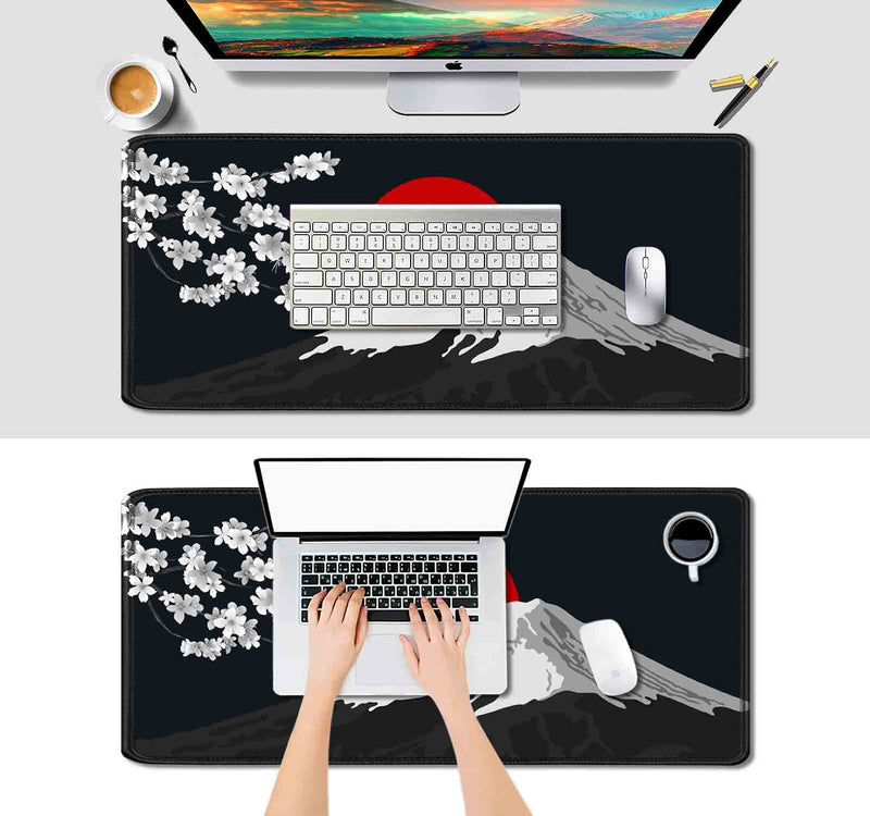 IMAYONDIA Japan Mount Fuji Large Gaming Mouse Pad (35.4x15.7 in), Extended Non-Slip Rubber Base Mousepad, Keyboard Mat Desk Pad for PC Gamer, Computer, Desktop Accessories- Black White Red Scenery Japan Mount Fuji Scenery