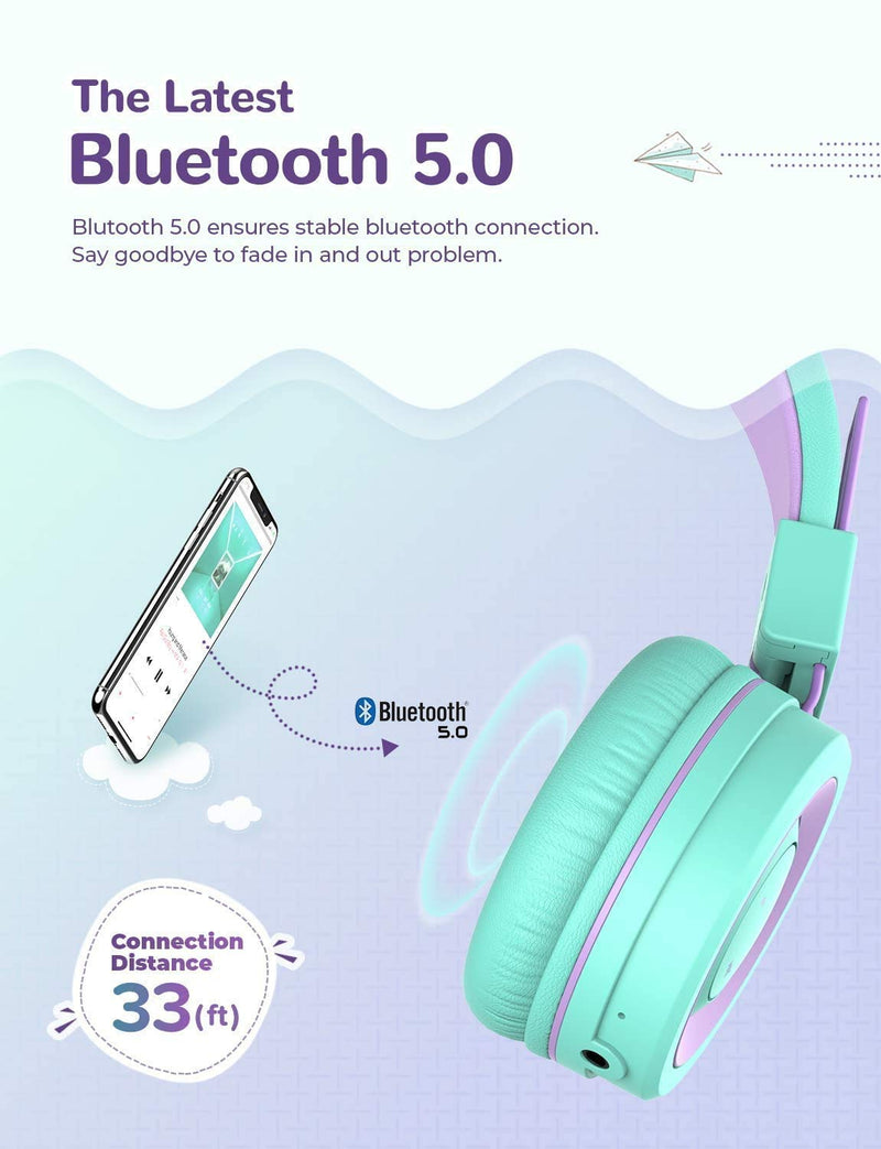 iClever Kids Bluetooth Headphones, BTH02 Kids Headphones with MIC, 22H Playtime, Bluetooth 5.0 & Stereo Sound, Foldable, Adjustable Headband, Childrens Headphones for iPad Tablet School (Green) Green small