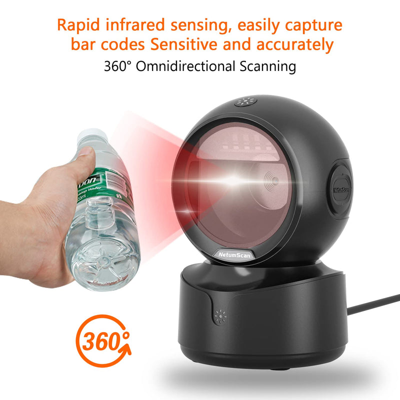 NetumScan Automatic Omnidirectional Desktop Barcode Scanner, Hands-Free USB Wired QR Barcode Reader, 1D 2D Bar Code Image Sensing for Warehouse, Supermarket, Retail Store, Bookstore Pos System