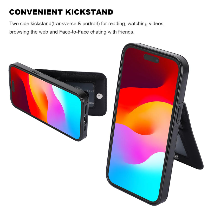[AUSTRALIA] - KIHUWEY Compatible with iPhone 15 Pro Max Case Wallet with Credit Card Holder, Flip Premium Leather Magnetic Clasp Kickstand Heavy Duty Protective Cover for iPhone 15 Pro Max 6.7 Inch (Black) Black 