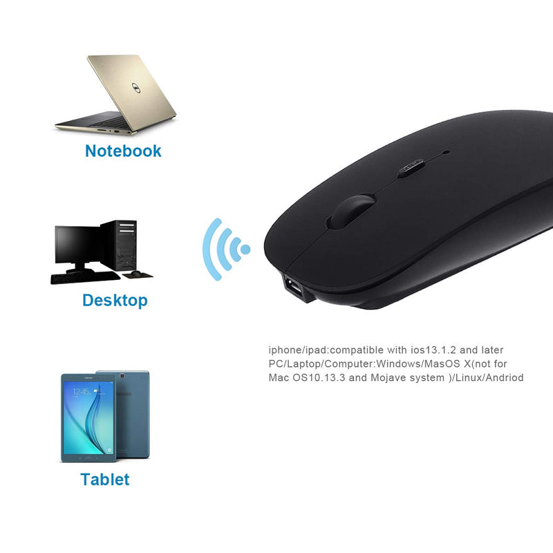 Bluetooth Mouse for Mac/Laptop/iPad/iPhone/Android PC,Rechargable Quiet Slim Wireless Mice Compatible with OS/Windows/Linux/Tablet/MacBook Pro/MacBook Air,Black