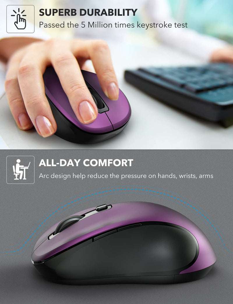 Wireless Mouse for Laptop, Trueque 2.4GHz Ergonomic Computer Mouse with 3 Adjustable DPI Levels, Page Up & Down Buttons, USB Mouse for Chromebook, PC, Desktop, Notebook, MacBook (Purple) Purple