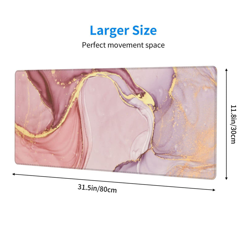 Rose Gold Marble Mouse Pad Abstract Pink Desk Mat 31.5x11.8 Inch Marbled Texture Non-Slip Rubber Base Large Rose Gold Mousepad Stitched Edges Keyboard Mouse Mat Desk Pad for Office Home Game Rose Gold Marble
