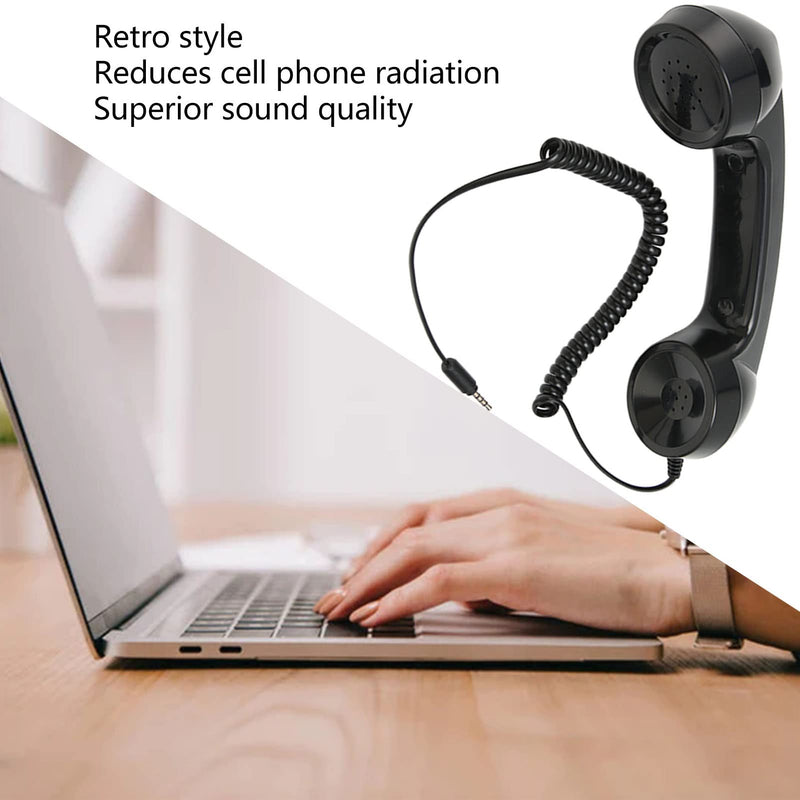 Retro Phone Handset, Phone Telephone Receiver, Multifunction Radiation Proof Handheld Cell Phone Receiver with 3.5mm Sound Plug for Mobile Phones Computers (Black) Black