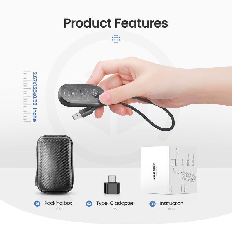 Meatanty 3 in 1 Mouse Jiggler USB Mouse Mover with Timer, Separate Mode Selection and ON/Off Button, Mouse Shaker with Portable Box, Support Multi-Track, Driver-Free and Plug＆Play Keeps PC Active
