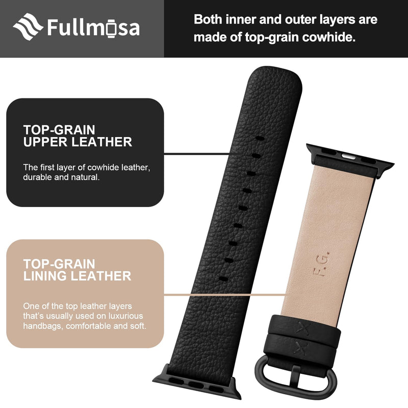 Fullmosa Compatible Stainless Steel Apple Watch Band 44mm/45mm/42mm Rose Gold with Case & Compatible Leather Apple Watch Band 44mm/45mm/42mm,Black