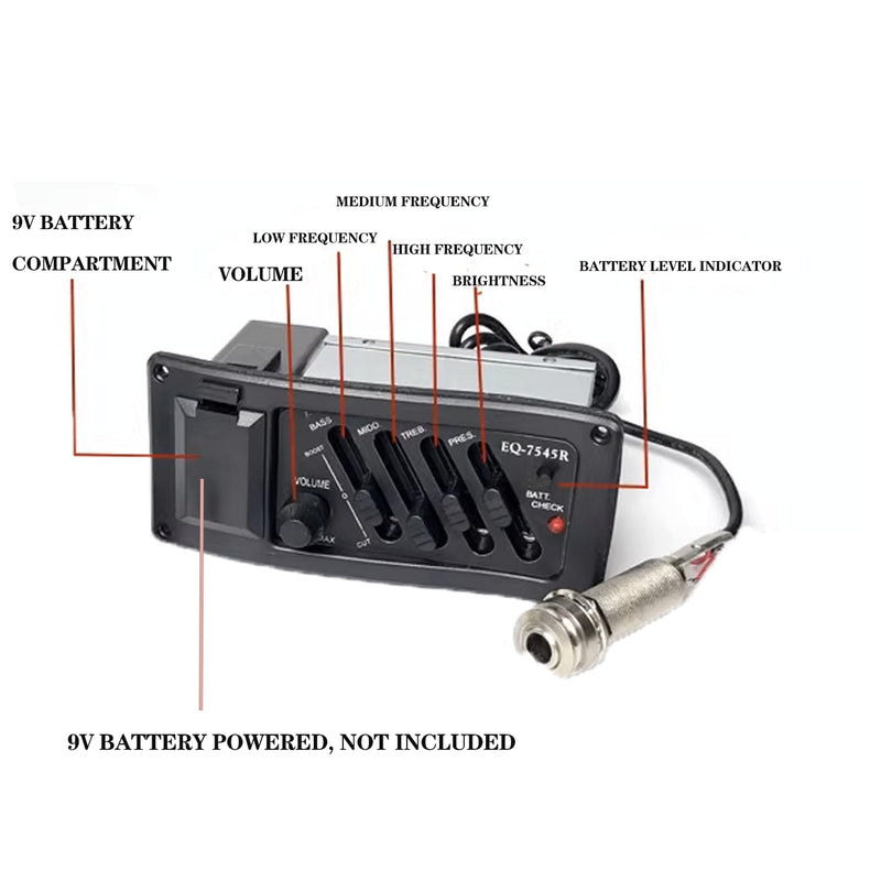 4 Band EQ Equalizer Guitar Preamp Piezo Pickup Tuner Acoustic Guitar Preamp Amplifier Equalizer Tuner (4 Band) 4 Band
