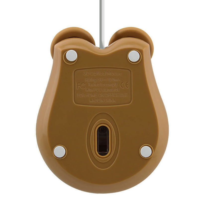Cute Animal Bear Shape USB Wired Corded Mouse Optical Mice for Notebook PC Laptop Computer 1600DPI 3 Buttons with 3.2 Feet Cord (Brown)