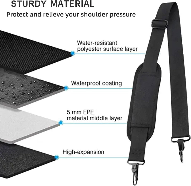 Ytonet Shoulder Strap, 52" Universal Adjustable Padded Laptop Shoulder Strap Replacement Comfortable Belt with Metal Hooks for Laptop Messenger Crossbody Bag Luggage Duffel Camera, Black