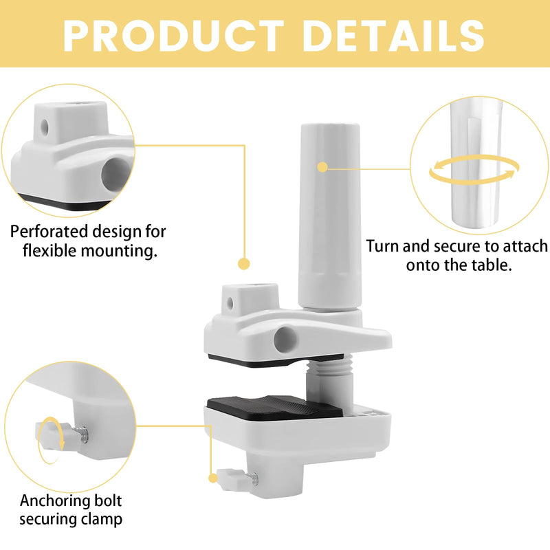 Mic Arm Desk Mount Clamp Insert Holes Universal Mic Stand Desk Holder for Boom Arm, Lamp, Monitor Stable Desk/Bed Mount White(2-Pack)