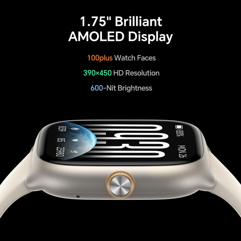 Smart Watch for Women Men(3 Bands), 1.75" AMOLED, Compatible iPhone/Android | Fitness Tracker Watch with 3 ATM Waterproof, Answer/Make Calls, 24/7 Heart Rate/SpO2/Sleep Monitor/AI Voice, Smartwatch Gifts Beige 1.75 Inches