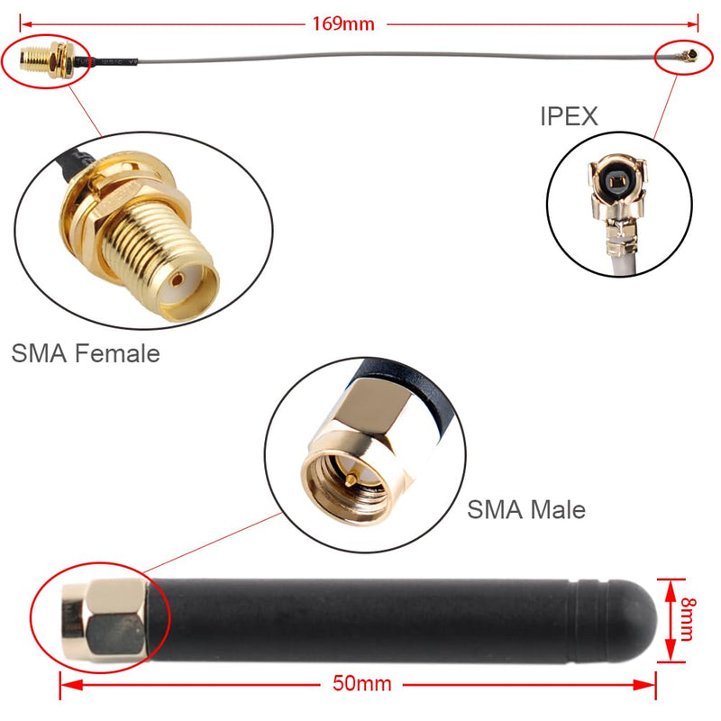 915MHz LoRa Antenna 2dBi U.FL to SMA Connector for Heltec 915 MHz Lora 32 V3 CubeCell HTCC-AB02S LoRa GPS Board (Pack of 4)