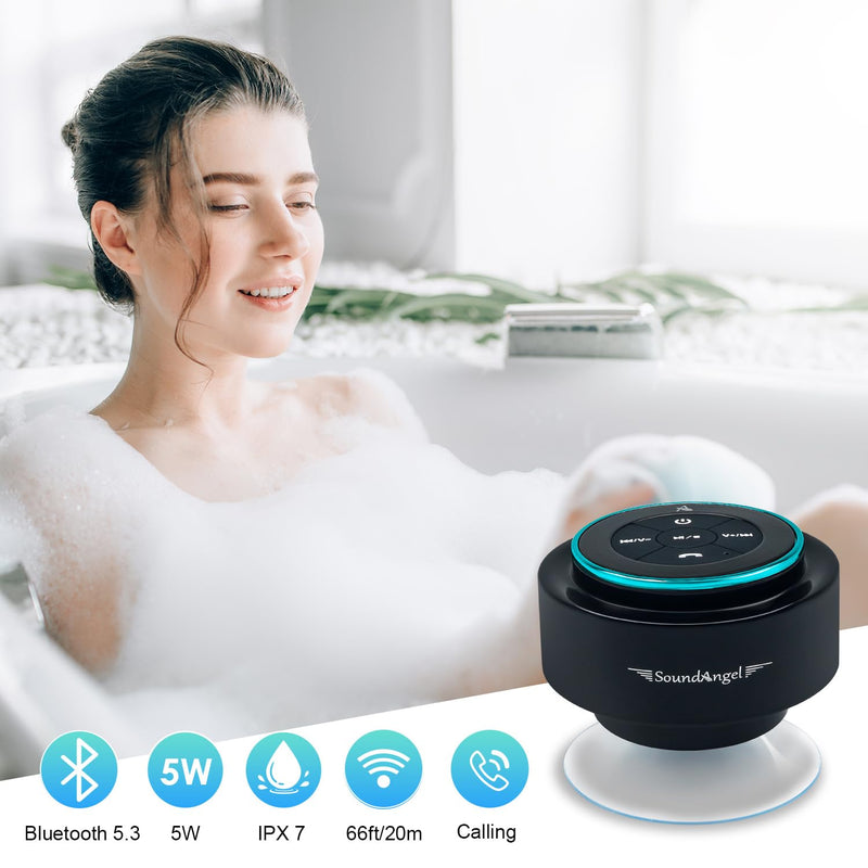 XLEADER, Upgraded, Pro Shower Speaker, Certified IPX7 Waterproof Bluetooth Speaker, with Suction Cup, Silicone Lanyard, 8W Crystal Sound&Rich Bass, 15H Playtime, Ideal Gifts - SoundAngel Mate(2 Gen) A Blue