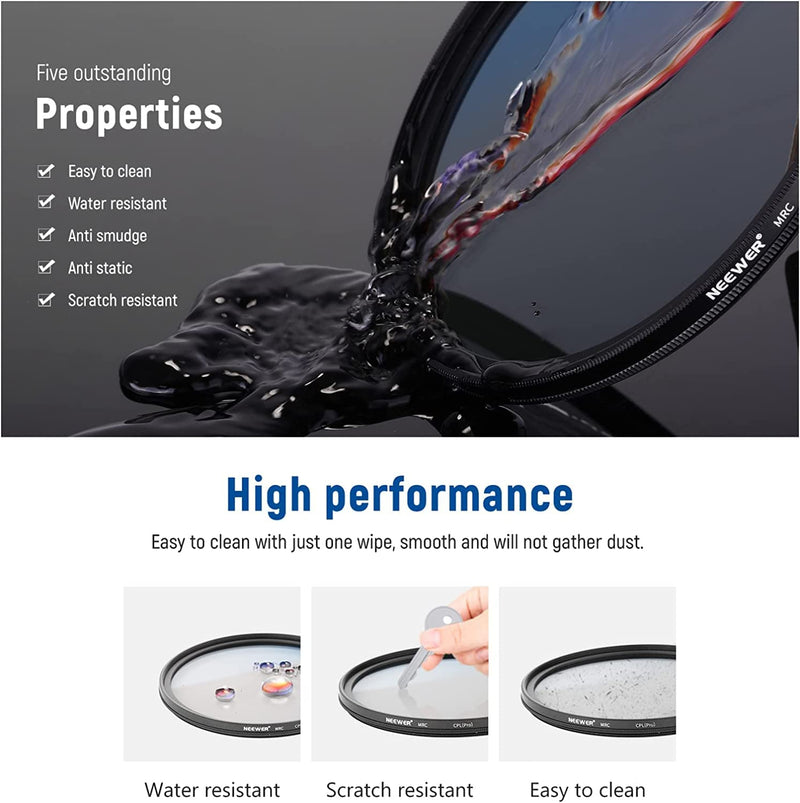 NEEWER 49mm Polarizer Filter 30 Layer Multi Resistant Nano Coated Circular Polarizing Filter(CPL) with HD Optical Glass/Ultra Slim Frame, Reduce Glare/Enhance Contrast/Reduce Reflection