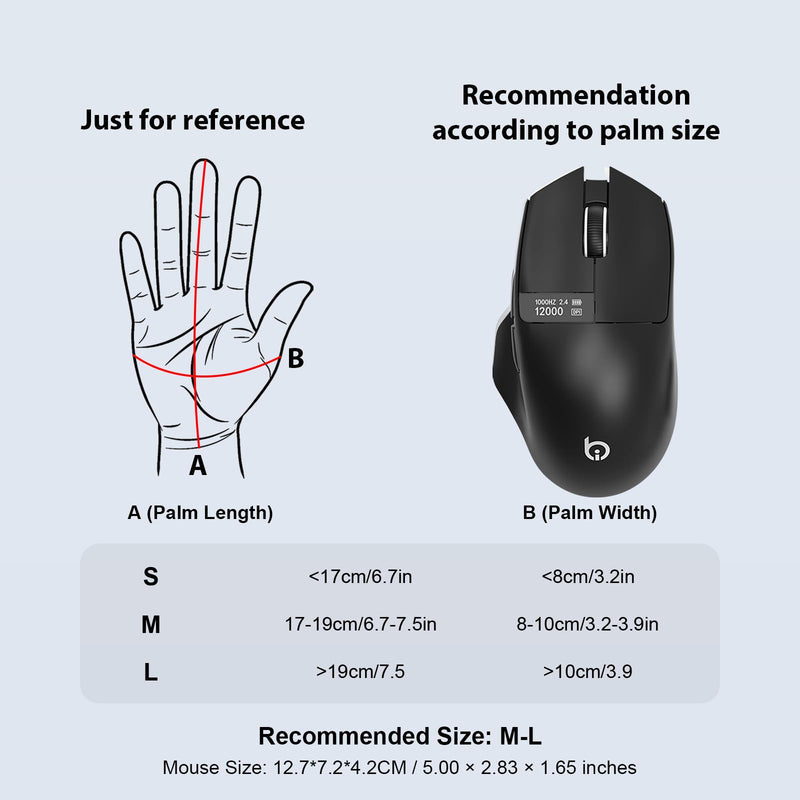 G9Pro Wireless Bluetooth Mouse with LED Screen Display | 12000 DPI Computer Mouse with 6 Adjustable DPI, Wired/BT1/2.4G Tri-Mode, Type-C Rechargeable, Lightweight & Office Use for PC Black