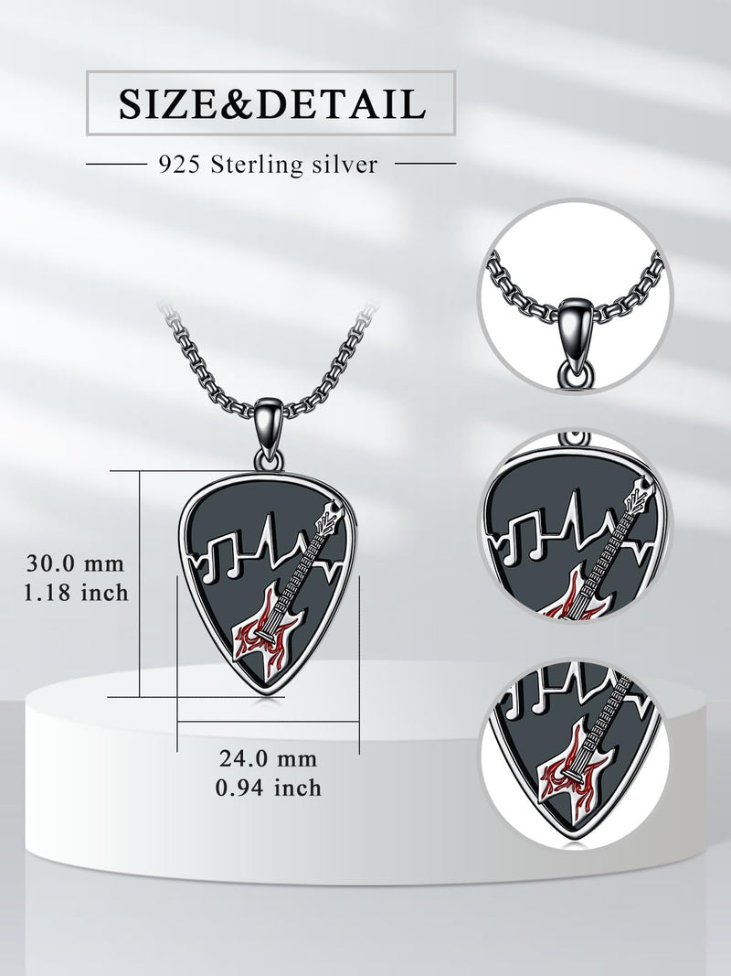 Dorunmo Guitar Pick Holder Necklace Sterling Silver Personalized Soundwave Guitar Pick Pendant Holder Christmas Musicians Gift for Guitar Lovers Music Lovers Guitar-Black Red