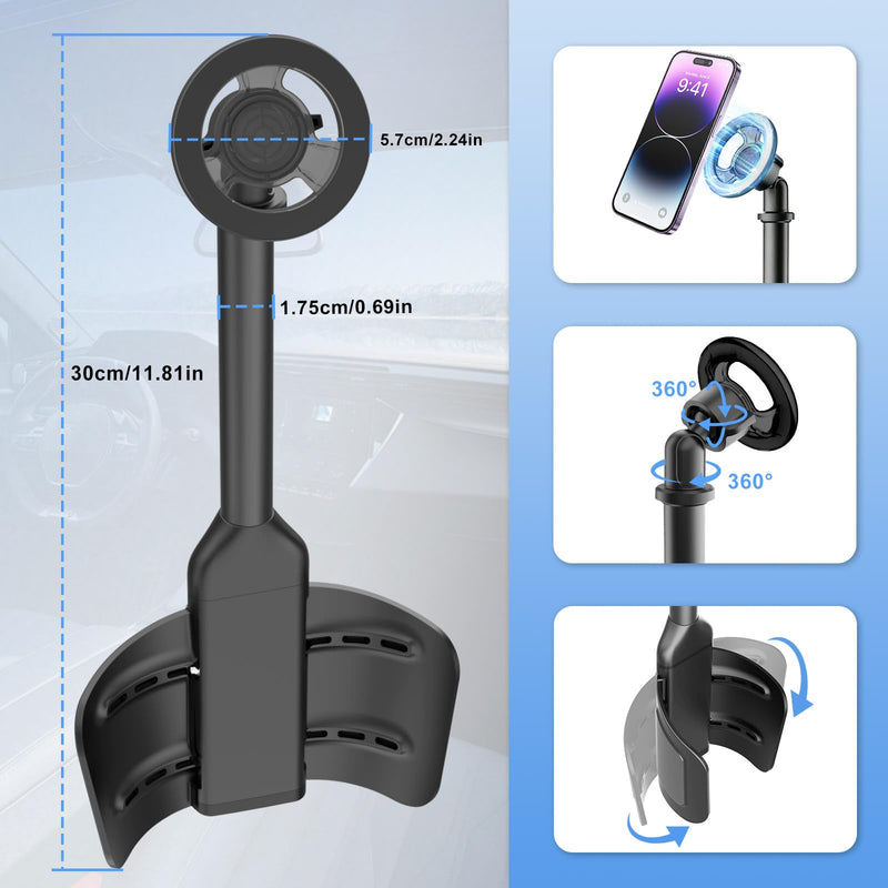 Magnetic Cup Holder Phone Mount for Car, 2 in 1 One-Hand Operation Adjustable Vehicle Cupholder Expander Phone Holder, Compatible with iPhone Android Smartphones