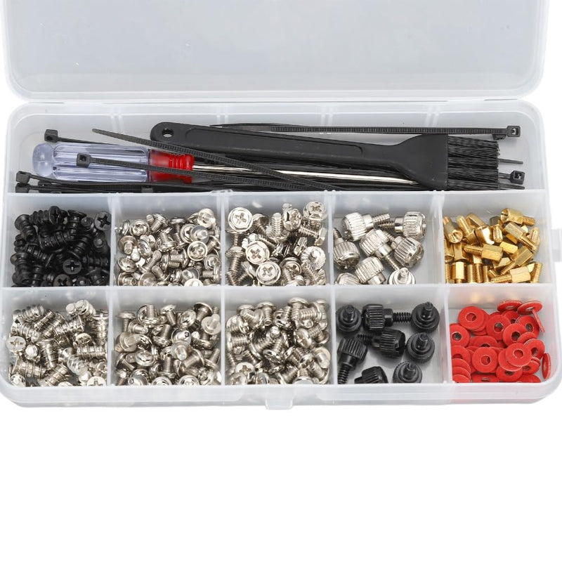 Stainless Steel Computer Screw Assortment Kit Motherboard Standoffs Screws with Screwdriver Washer Cleaning Brush for DIY PC Installation and Repair