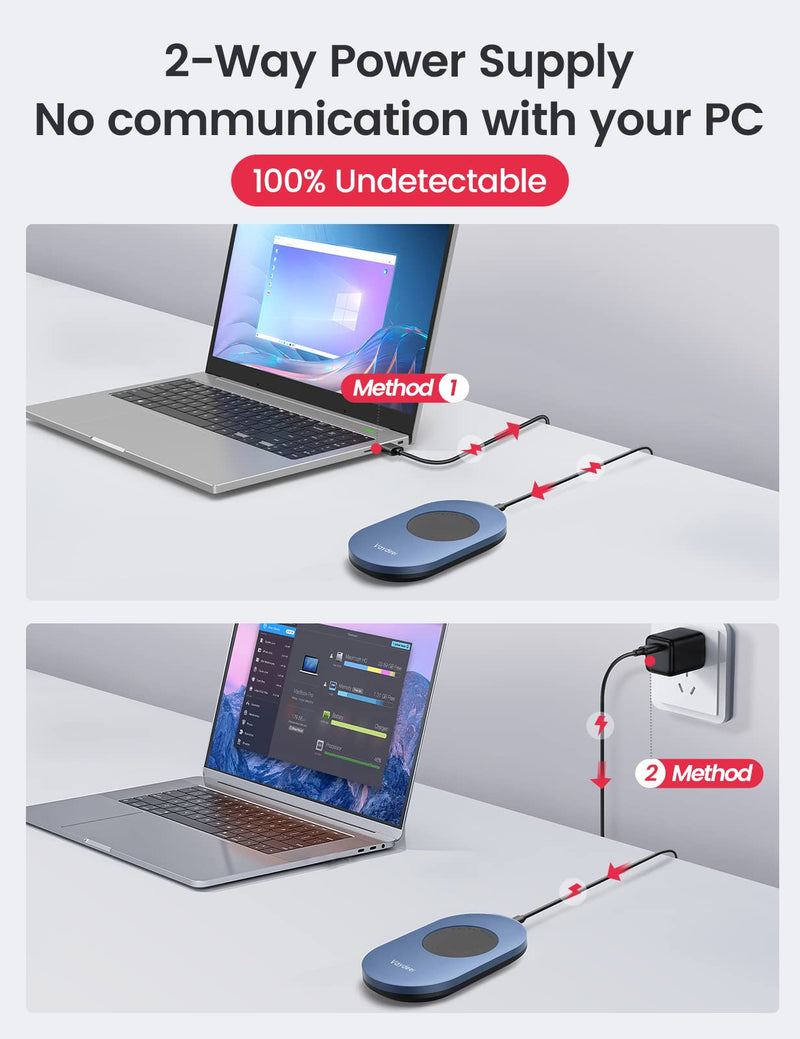 Vaydeer Ultra Slim Mouse Mover with Adjustable Interval Timer, Undetectable & Noiseless Jiggler Simulates Realistic Movement, Driver-Free Shaker for Keeping the PC Active and Secure. Ultra-Slim Version