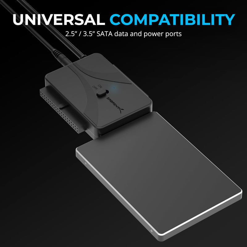 SABRENT USB-C to SATA/IDE Hard Drive Adapter, 2.5/3.5/5.25in (USB-DS12) | SSD/SATA/IDE converter; UL power supply; LED activity lights; up to 10TB support; hard drive reader Hard Drive Converter