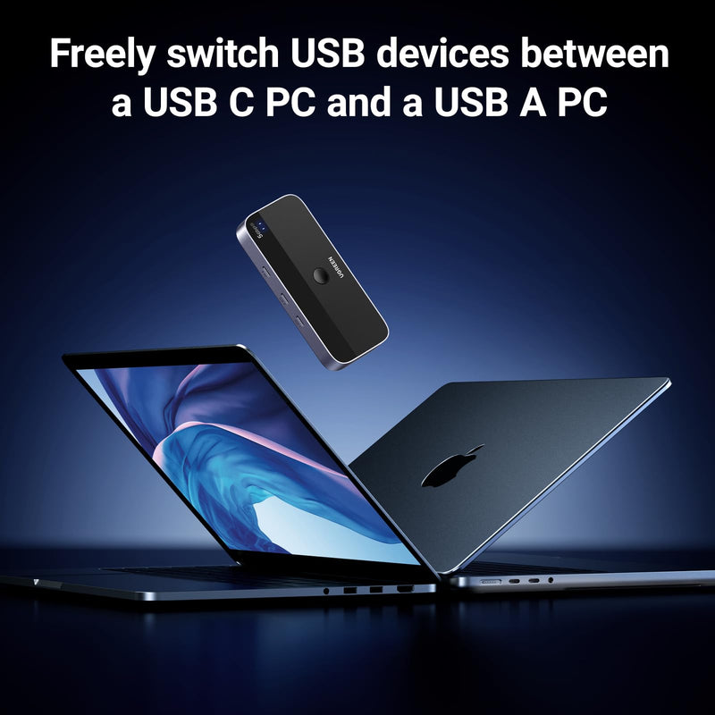 UGREEN USB Switch A & C Input for Computers - Share 4 Ports, Switcher Selector for PC, Laptop, Keyboard, Mouse, Webcam, Microphone - Adapter With 2 USB-C Data Cables and Remote