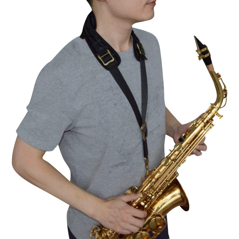 adorence Padded Saxophone Neck Strap - Comfortable Sax Strap with Breathable, Removable & Washable Neck Strap Cushion - H04 Black Darkblack
