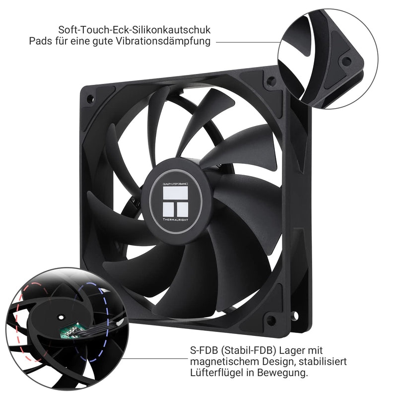 Thermalright TL-C12C CPU Fan 120 mm Case Cooler, 4-Pin PWM Quiet Computer Cooling with S-FDB Bearing Included, up to 1550RPM PC Cooling (3 Quantities) TL-C12C X3