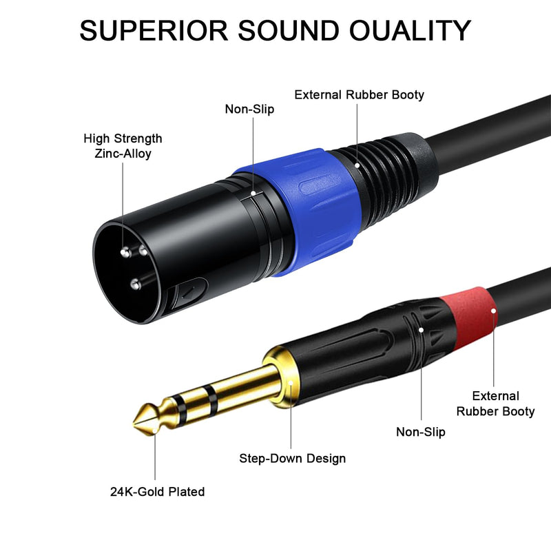 [AUSTRALIA] - 2Pack 6.35mm Dual TRS to XLR Male Cable for Microphone, Mixer, Amplifier, 1.5 FT, 1/4 TRS to XLR Audio Cable, Y Splitter Patch Cord, 3-Pinxlr to Dual 1/4 Male Converter Adapter Cable 1.5Ft, 2Pack Dual 1/4 to XLR Male 