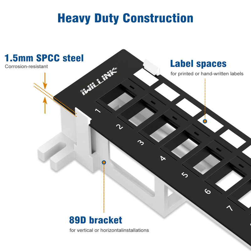 Iwillink 12 Port Blank Keystone Patch Panel with (6-Pack) Blank Keystone Jack Inserts, Wall Mount, Included 89D Bracket, Vertical or Horizontal Installation