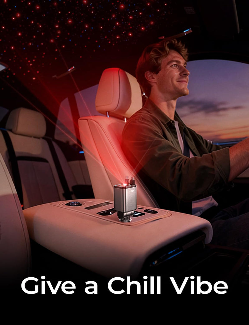 LISEN 4 in 1 Starlight Retractable Car Charger, 75W USB C Cigarette Adapter Fast Charging, Starlight Retractable Car Accessories for Women Mom, for iPhone 17 Pro Max Air 16 15 14 13 12