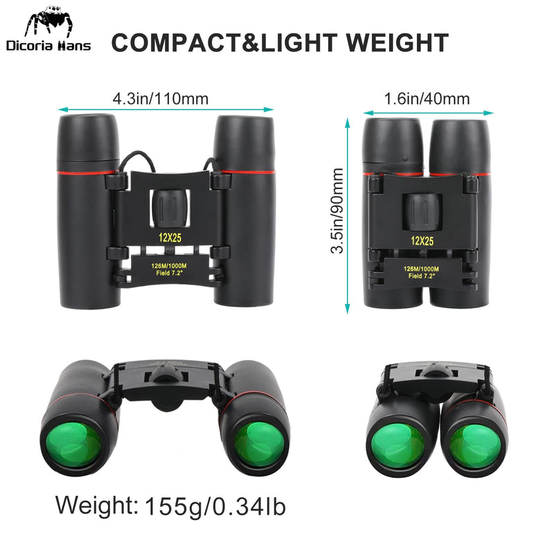 12x25 Small Binoculars for Adults and Kids, Compact Lightweight with BAK4 Prism, Easy Focus Wide View for Bird Watching, Travel, Sightseeing, Concert, Theater, Sports 12x25
