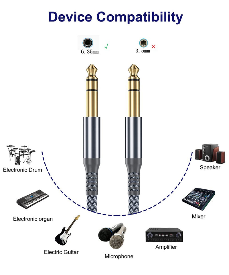 6.35mm TRS Instrument Cable 3.3FT 2-Pack,Straight 1/4 Inch Male Jack Stereo Audio Interconnect Cord,6.35 Balanced Lead Line for Electric Guitar,Bass,Keyboard,Mixer,Amplifier,Amp,Speaker,Equalizer gray 3.3 Feet