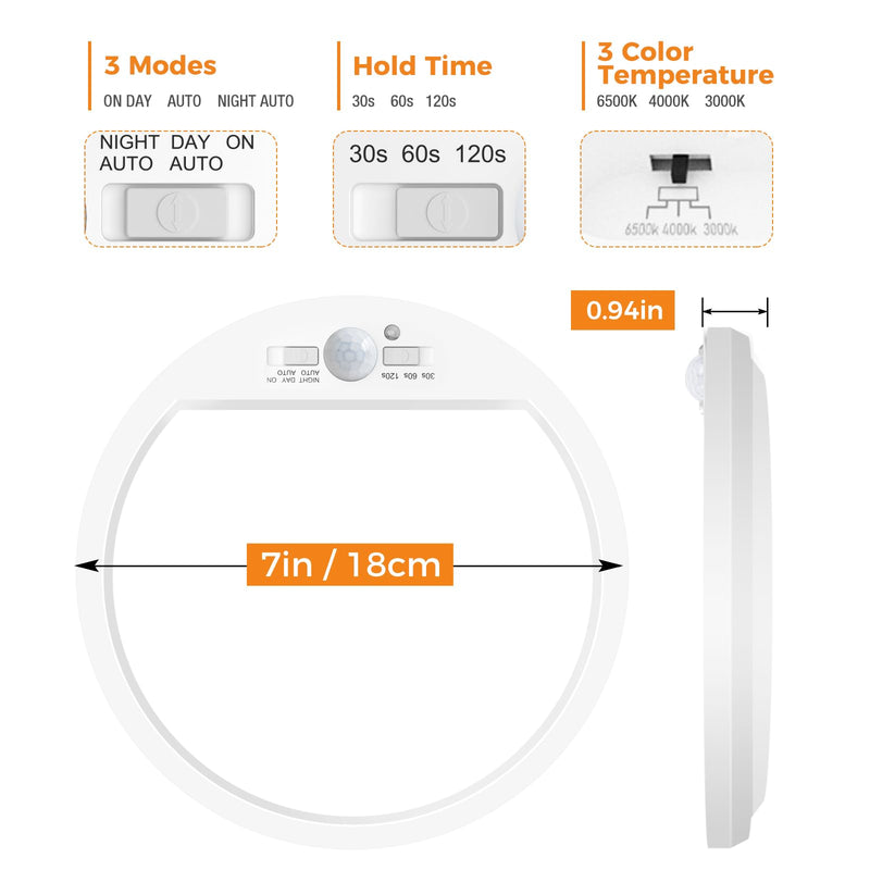 [AUSTRALIA] - Slochi 2Pack Motion Sensor Ceiling Light Wired, 3000K/4000K/6500K Motion Sensor Light Indoor, 15W 1500LM 7 In Closet Lights Motion Sensored with Timer, Flush Mount Light for Hallway Wall Pantry, White 2packs-7Inch 
