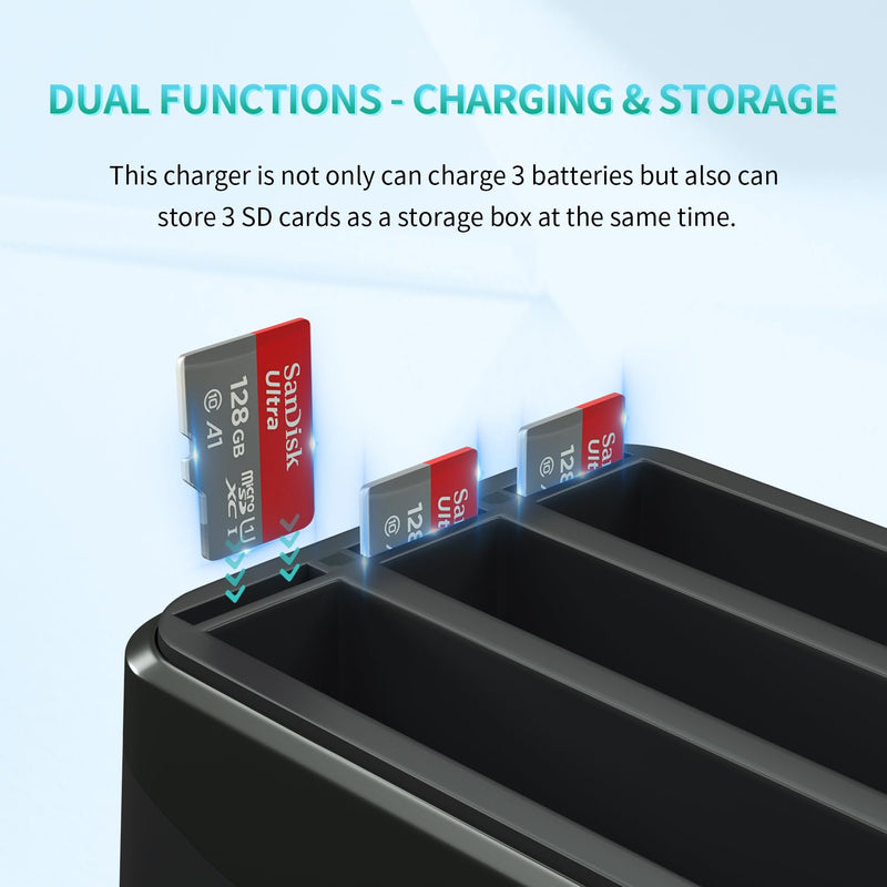 LP Insta 360 X4 Battery Charger Compatible with Insta360 X4 Battery Charger with USB Type-C Cable, 3-Slot Battery Charging Station with SD Card Storage Slot