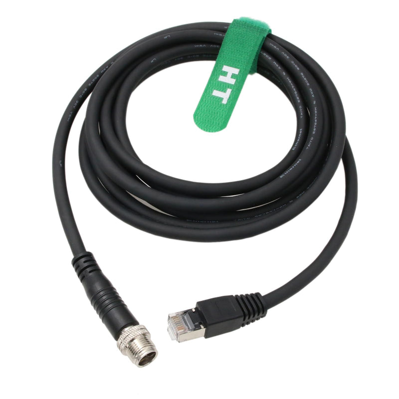 HangTon Ethernet Cable for Cognex Basler Baumer Camera Sensor GigE Vision Application High Speed Network M12 8 Pin X-Coding to RJ45 Cat 6A 16.4ft 5 meters