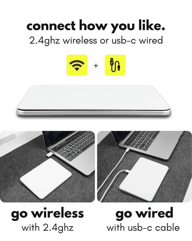 Macally Wired & Wireless Trackpad for Mac - Multi Gesture Touchpad - USB C | Full Multi-gesture macOS control, large glass surface, 2.4G wireless or wired USB-C use, rechargeable 1000 mAh battery