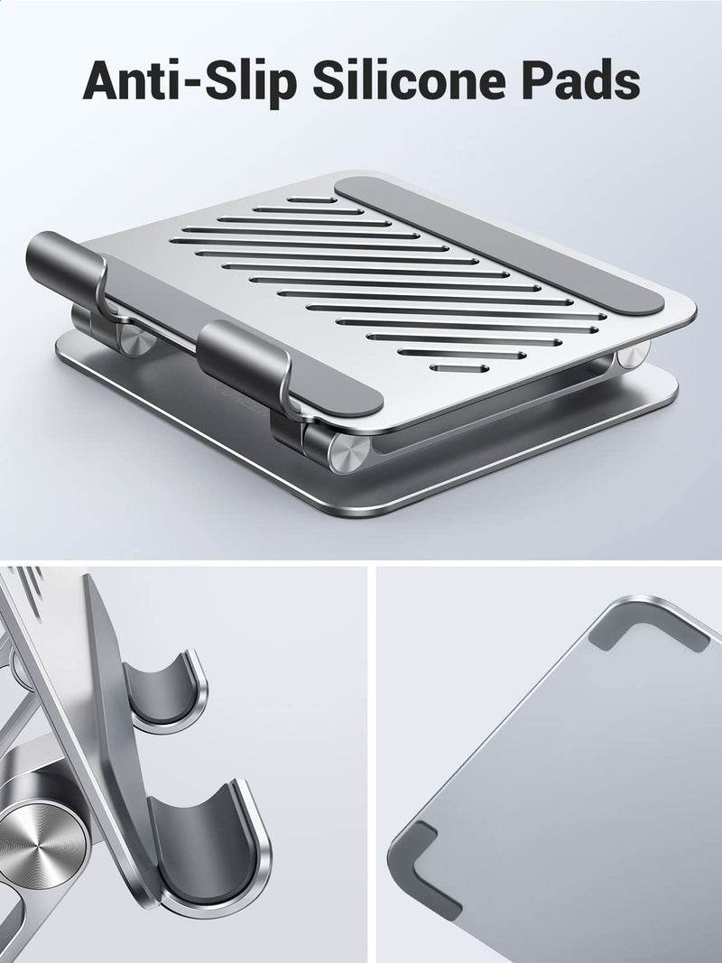 UGREEN Tablet Stand Holder for Desk Dual Rod Support Aluminum Tablet Holder Adjustable Dock Multi-Angle Riser Home Office Accessories Compatible with iPad Pro 12.9, iPad Air Mini 6 5 4 3 2 Silver