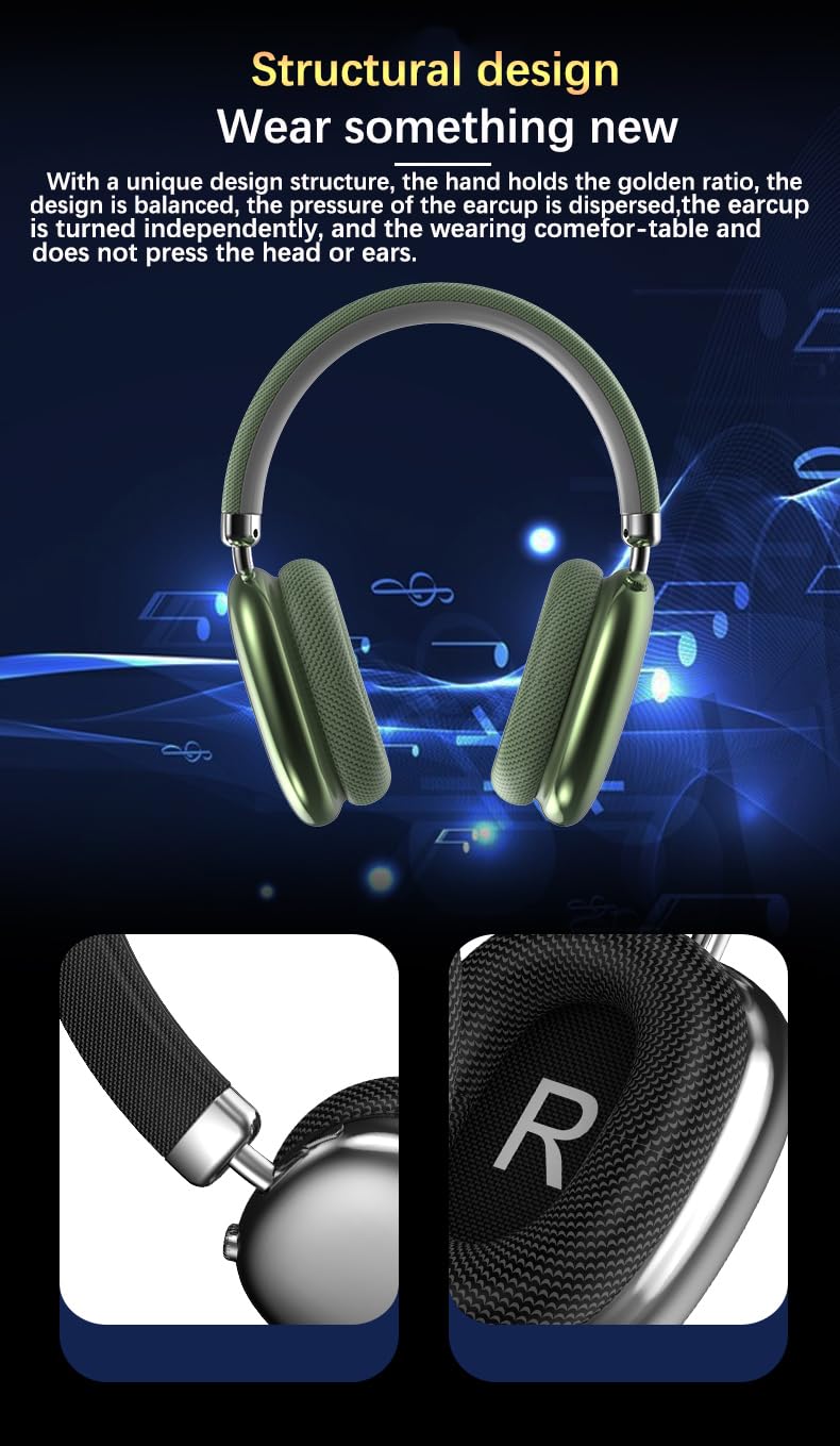 Purple Earphones;Green Apple Earphones Wireless Bluetooth Headphones, Head Mounted Noise Cancelling Headphones Beats Headphones Purple,Pink Over Ear Headphones, 8+ Hours Battery, P959 Green