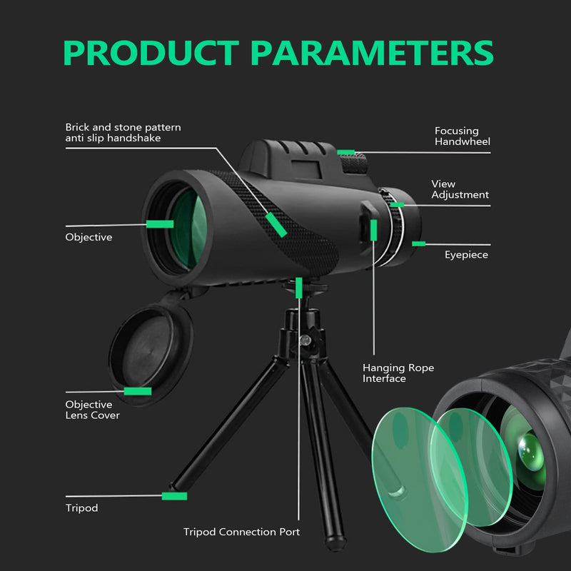 40X60 Monoculars, High Power BAK4 Prism Monoculars for Adults,Monocular Telescope for Stargazing,Bird Watching with Phone Holder & Tripod Ripple