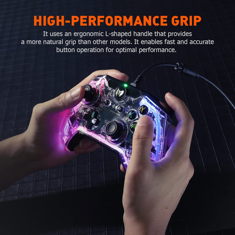 Wired PC Controller, BIGBIG WON Rainbow Game Controller RGB Light, Motion Aim, Custom Buttons, Macro, Turbo, Dual Shock Wired Controller for Switch/Win10&11 Controller for PS5/PS4 via R90 Adapter-1pc