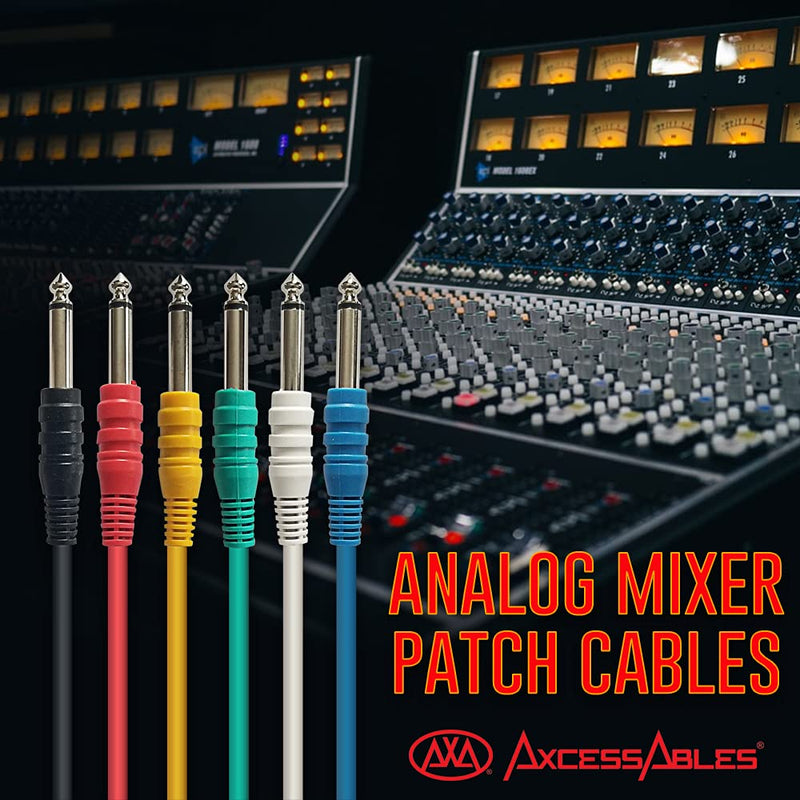 [AUSTRALIA] - AxcessAbles 1/4 (6.35mm) TS to 1/4 (6.35mm) TS Unbalanced Mono Multi-Color Patch Cables 6 Pack (3ft) Outboard Gear & Patchbay Studio Cables External Effects Digital Analog Effects 3ft - 6PK 