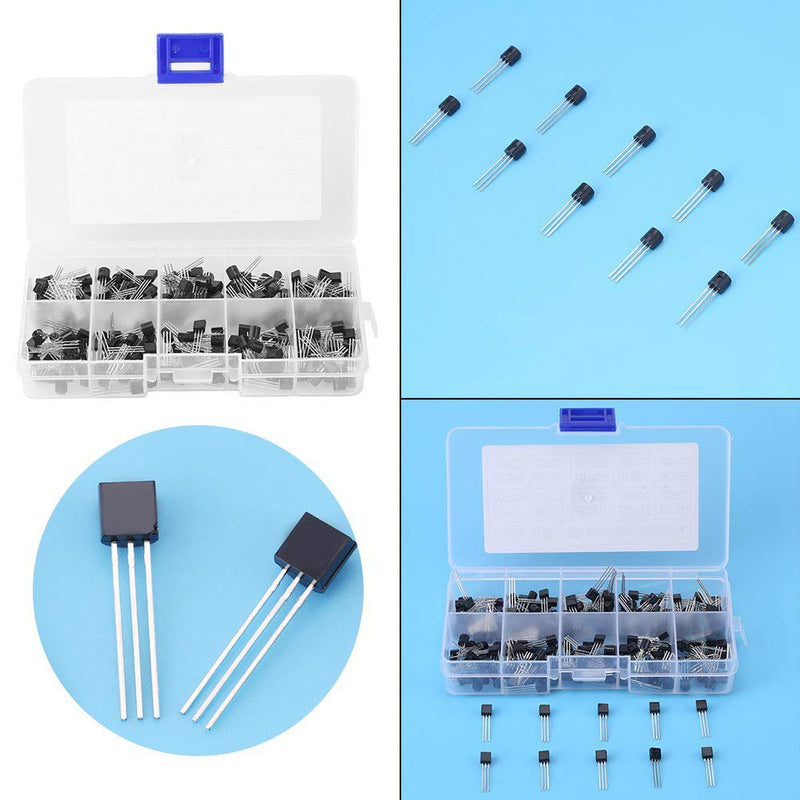 200 Pieces TO-92 Silicon NPN PNP Power Transistor Assortment Kit Set with Plastic Storage Box 10 Values (BC327 BC337 BC517 BC547 BC548 BC549 BC550 BC556 BC557 BC558)