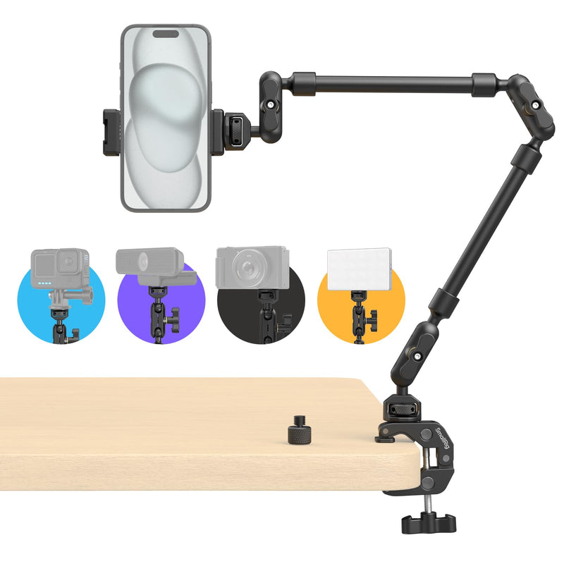 [AUSTRALIA] - SMALLRIG 22" Magic Arm Clamp, Overhead Phone Mount Holder Stand, Flexible Desk Camera Mount, Articulating Friction Boom Arm, for POV Shot, Filming, Light, Webcam, Action Camera Double Ball Joints 