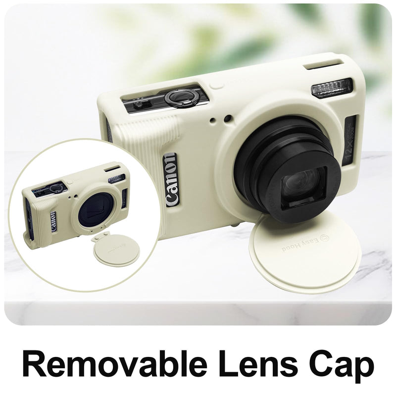 Easy Hood Case for Canon PowerShot IXY 650/ELPH 360 Camera, Soft Silicone Camera Cover with Removable Lens Cap, Slim Fit Anti-Scratch Carrying Protective Case Camera Body Skin Sleeve(Beige) Beige