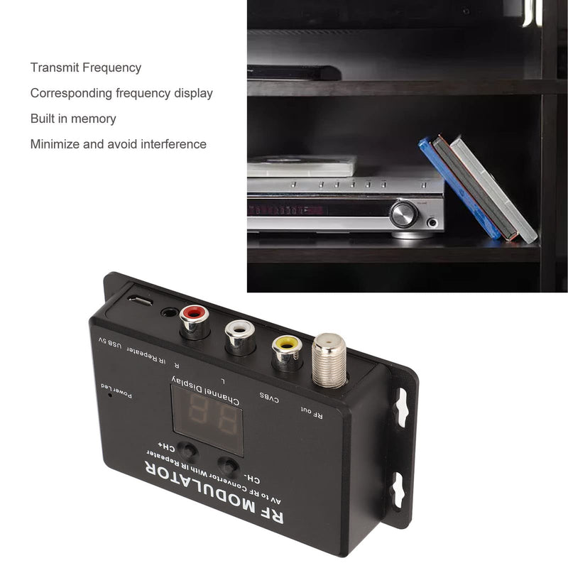 UHF Modulator, Mini AV to RF Modulator, UHF TV Link Modulator AV to RF Converter, AV to RF TV Modulator with Channel Display, Support PAL NTSC, for Set Top Box, DVDs